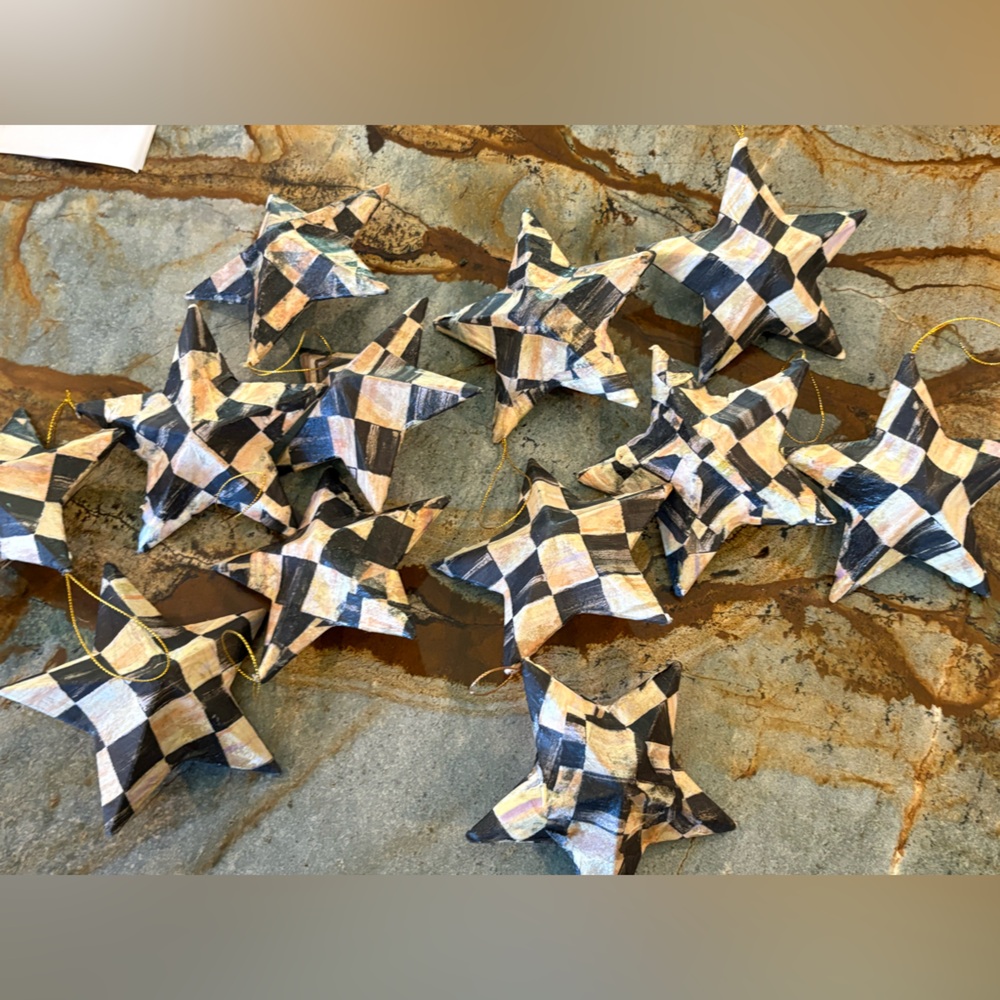My 12 Vintage Mackenzie Childs Courtly Check Star Ornaments 🏁⭐️ Hand Made